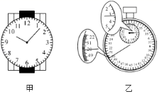 如图,是两种常用的测量时间的工具,其中甲表示石英钟,它的分
